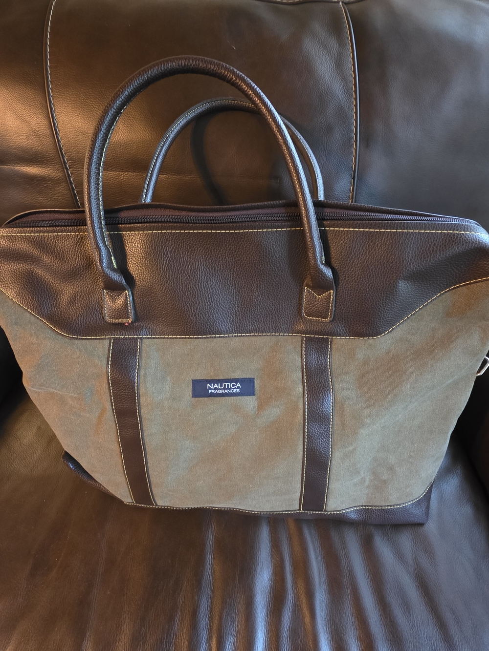 Nautica Men’s Brown Canvas & Leather Tote Bag